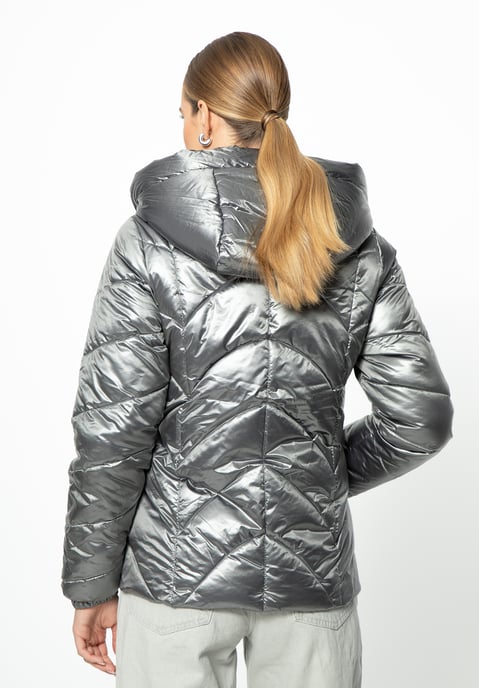Chaqueta acolchada de nailon plateada con estampado en zigzag para mujer de - Image 3