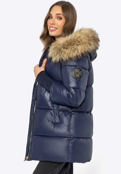 Chaqueta de mujer Wittchen con capucha de piel de nailon azul marino - Image 1