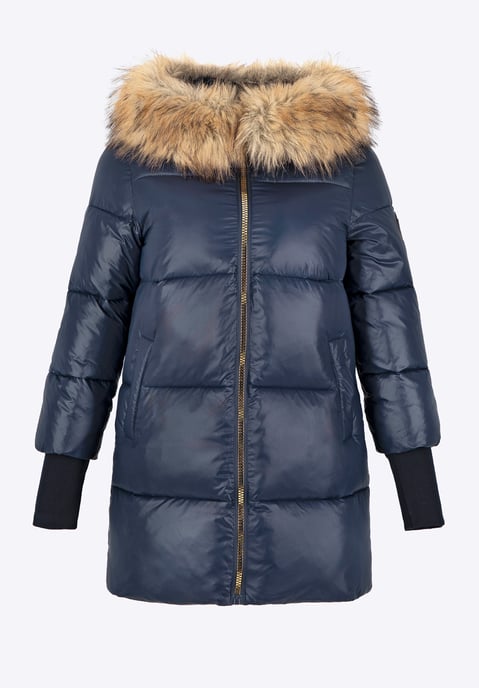 Chaqueta de mujer Wittchen con capucha de piel de nailon azul marino - Image 5