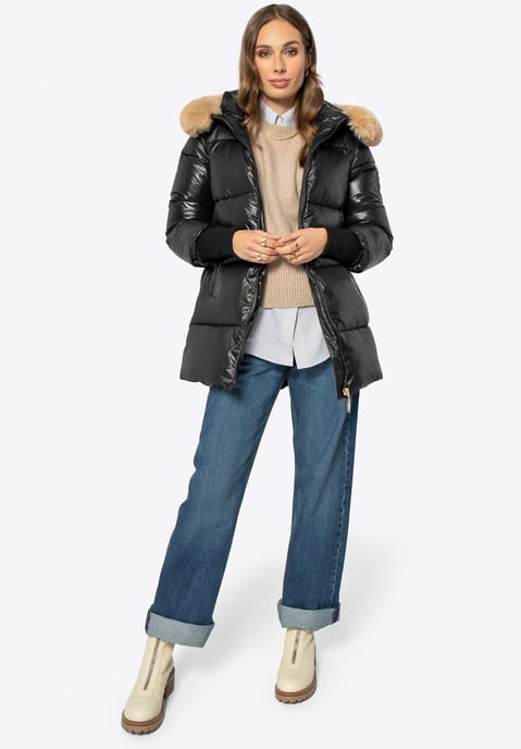 Chaqueta de mujer Wittchen con capucha de piel de nailon negro - Image 3