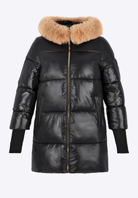Chaqueta de mujer Wittchen con capucha de piel de nailon negro - Image 5