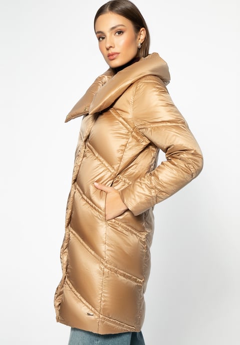 Chaqueta de plumón Wittchen para mujer con cuello alto de nailon dorado - Image 2