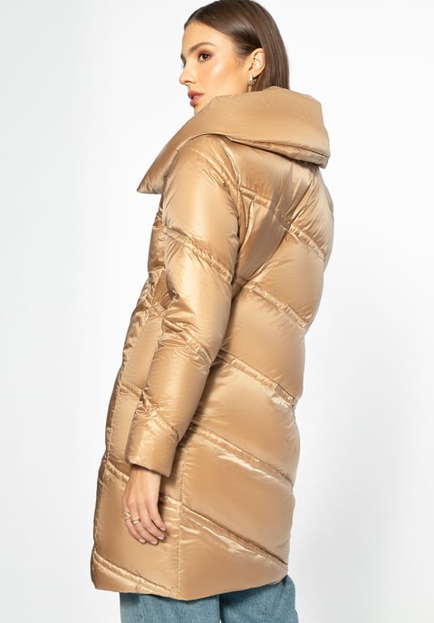 Chaqueta de plumón Wittchen para mujer con cuello alto de nailon dorado - Image 3