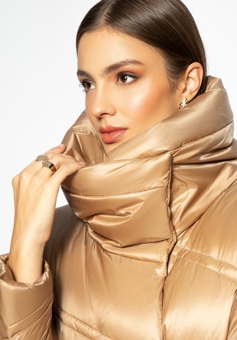 Chaqueta de plumón Wittchen para mujer con cuello alto de nailon dorado - Image 4