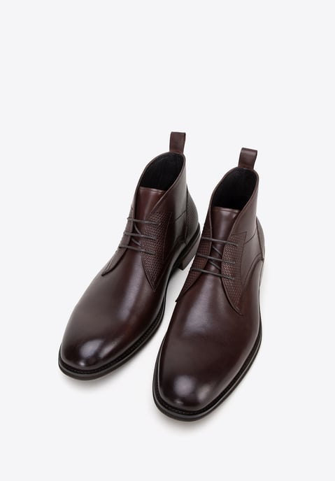 Botines de piel Wittchen para hombre con inserciones, marrón oscuro - Image 1