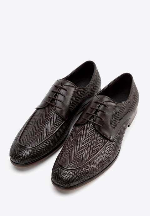 Zapatos Derby para hombre Wittchen de piel auténtica con trenza, marrón oscuro - Image 1
