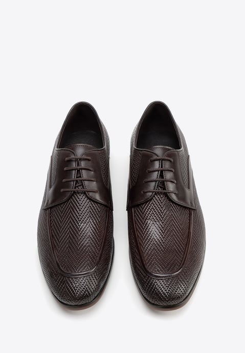 Zapatos Derby para hombre Wittchen de piel auténtica con trenza, marrón oscuro - Image 2
