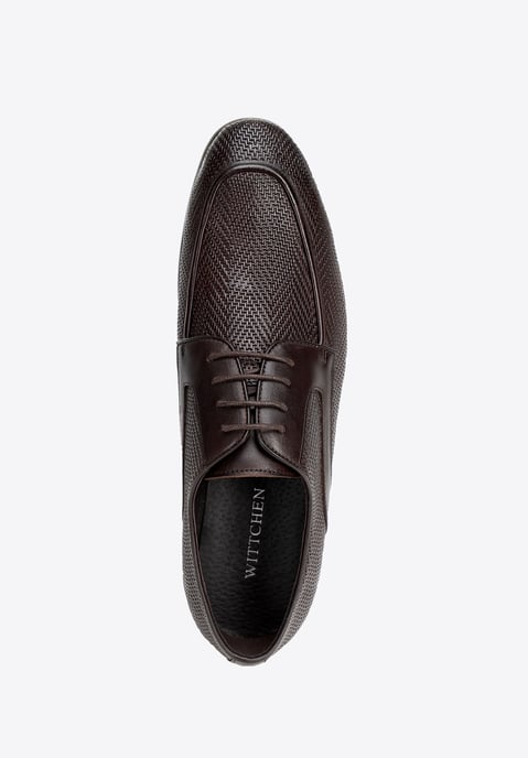 Zapatos Derby para hombre Wittchen de piel auténtica con trenza, marrón oscuro - Image 4