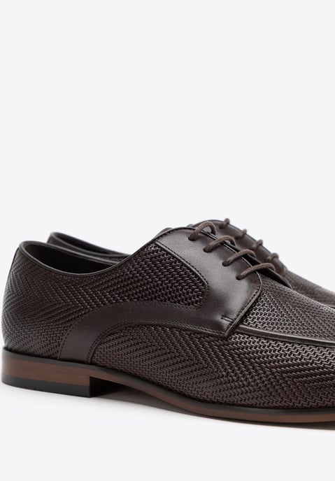 Zapatos Derby para hombre Wittchen de piel auténtica con trenza, marrón oscuro - Image 6