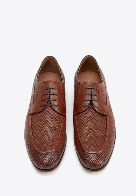 Zapatos Derby para hombre Wittchen de piel auténtica con trenza, marrón claro - Image 3