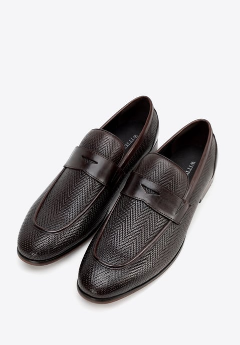 Mocasines de piel Wittchen para hombre con diseño de espiga, marrón oscuro - Image 2