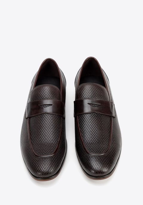 Mocasines de piel Wittchen para hombre con diseño de espiga, marrón oscuro - Image 3