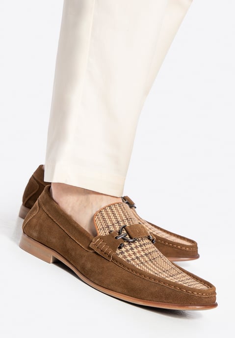 Mocasines Wittchen para hombre de tela a cuadros marrón y beige de piel de ante - Image 2