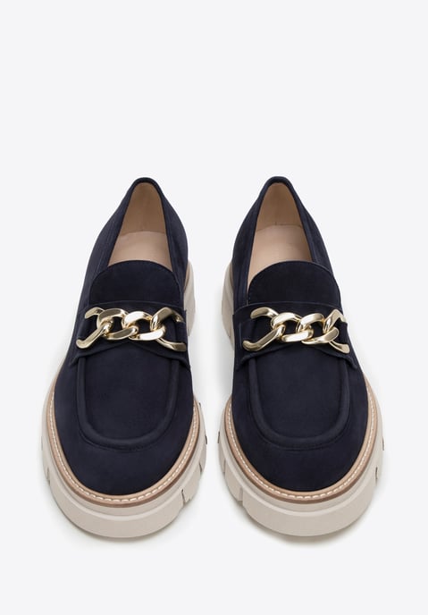 Mocasines de ante para mujer Wittchen con cadena en la plataforma de ante azul - Image 2