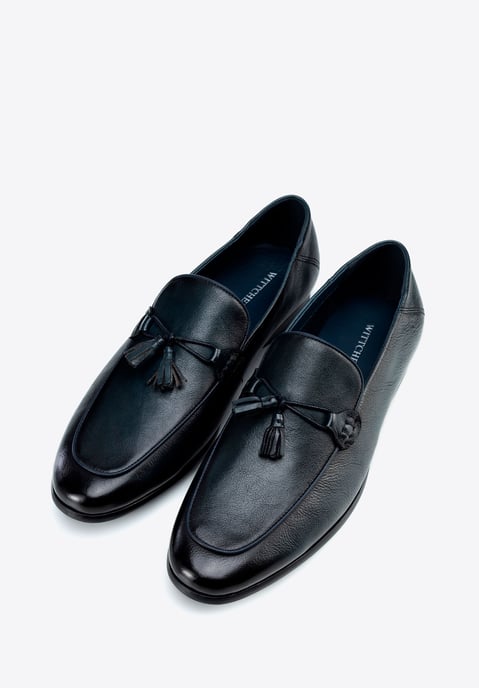 Mocasines de piel para hombre Wittchen con borla, azul marino - Image 1