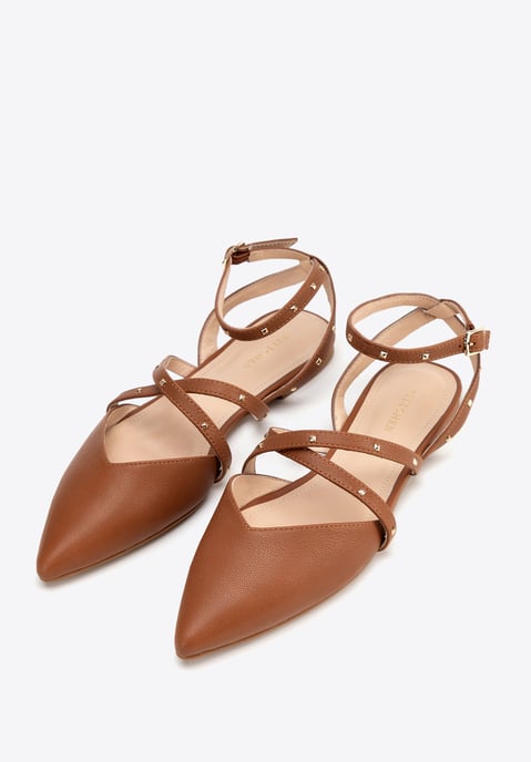 Bailarinas de piel Wittchen para mujer con detalles metálicos en marrón natural - Image 2