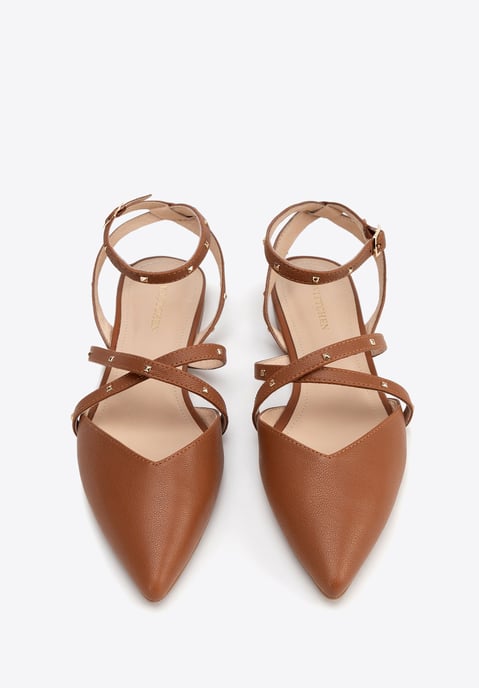 Bailarinas de piel Wittchen para mujer con detalles metálicos en marrón natural - Image 3