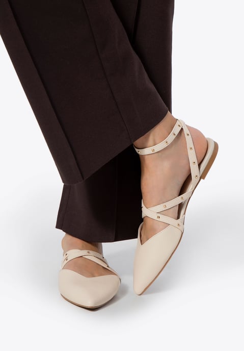 Bailarinas Wittchen de piel para mujer con detalles metálicos, beige - Image 2