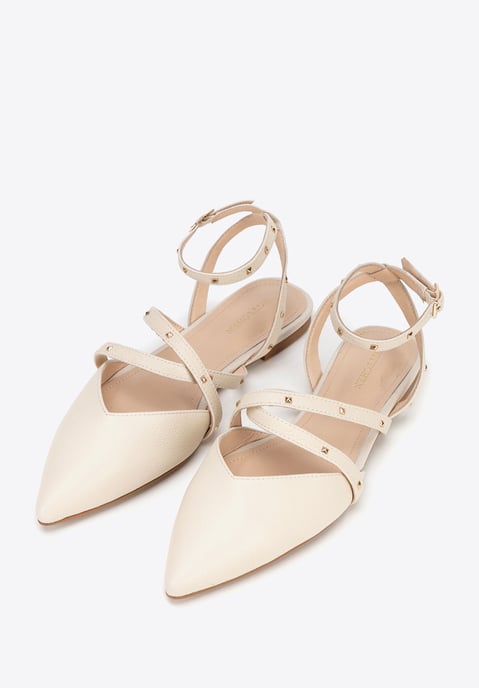 Bailarinas Wittchen de piel para mujer con detalles metálicos, beige - Image 3