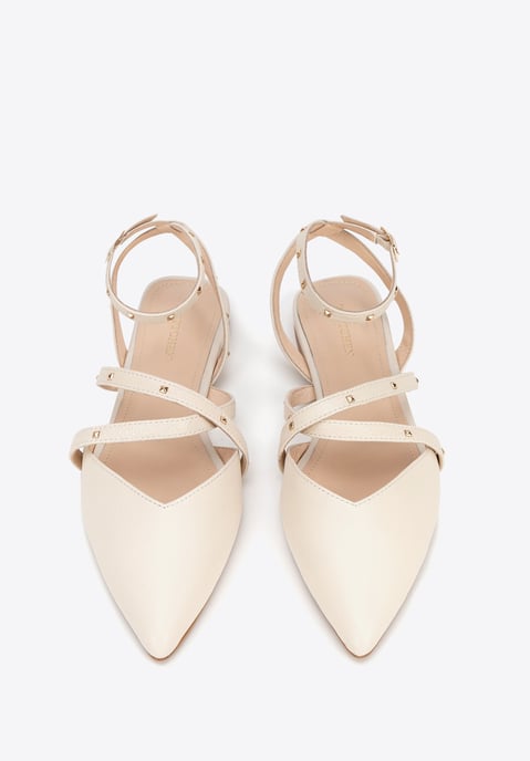 Bailarinas Wittchen de piel para mujer con detalles metálicos, beige - Image 4