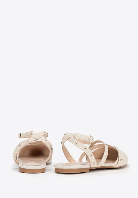 Bailarinas Wittchen de piel para mujer con detalles metálicos, beige - Image 5