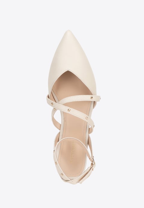 Bailarinas Wittchen de piel para mujer con detalles metálicos, beige - Image 6