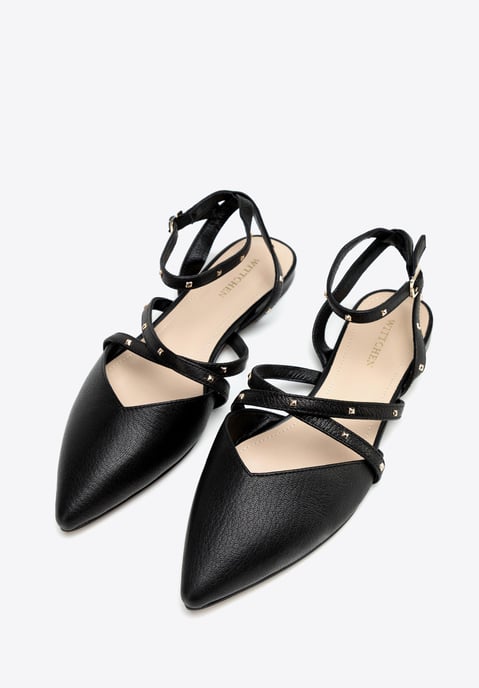 Bailarinas de piel Wittchen para mujer con detalles metálicos en negro - Image 3
