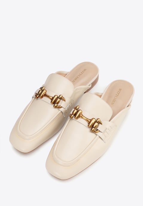Mocasines de piel para mujer Wittchen con tacón abierto, beige - Image 2