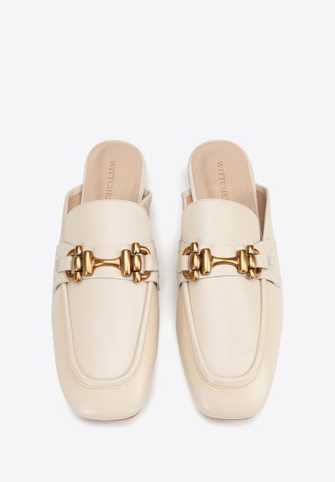 Mocasines de piel para mujer Wittchen con tacón abierto, beige - Image 3