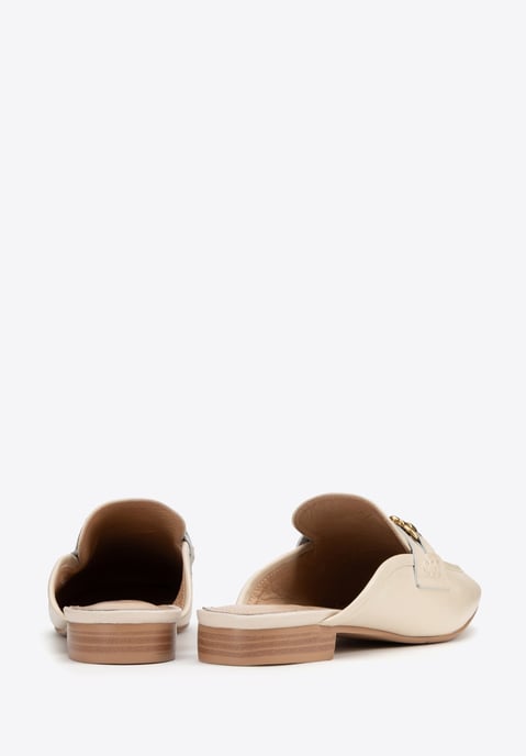 Mocasines de piel para mujer Wittchen con tacón abierto, beige - Image 4