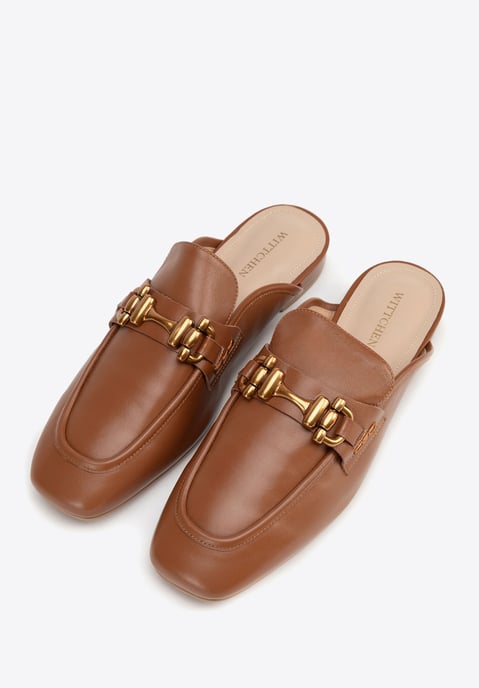 Mocasines de piel con tacón abierto para mujer Wittchen, piel auténtica marrón - Image 2
