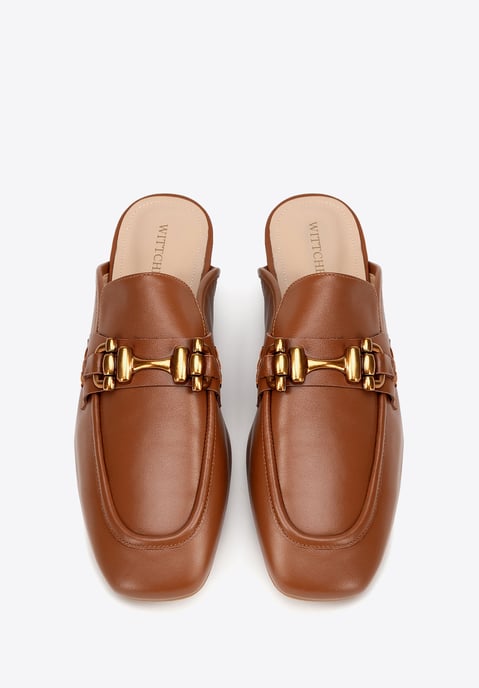 Mocasines de piel con tacón abierto para mujer Wittchen, piel auténtica marrón - Image 3