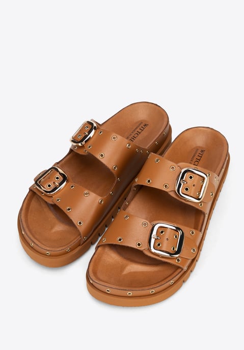 Chanclas de piel para mujer Wittchen con detalles metálicos en marrón y piel - Image 2