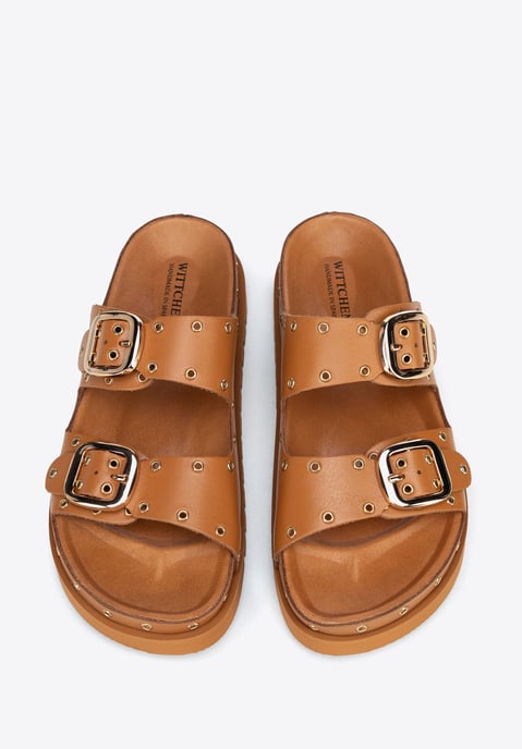 Chanclas de piel para mujer Wittchen con detalles metálicos en marrón y piel - Image 3