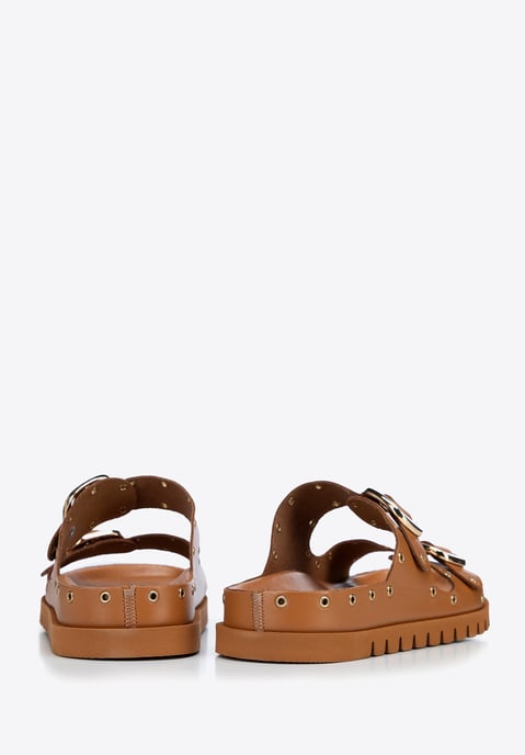 Chanclas de piel para mujer Wittchen con detalles metálicos en marrón y piel - Image 4