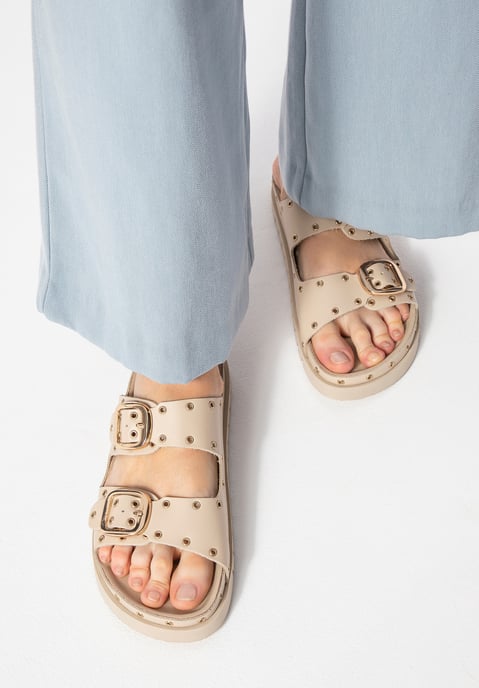 Wittchen Mules de mujer de piel con detalles metálicos beige y dorado piel - Image 1