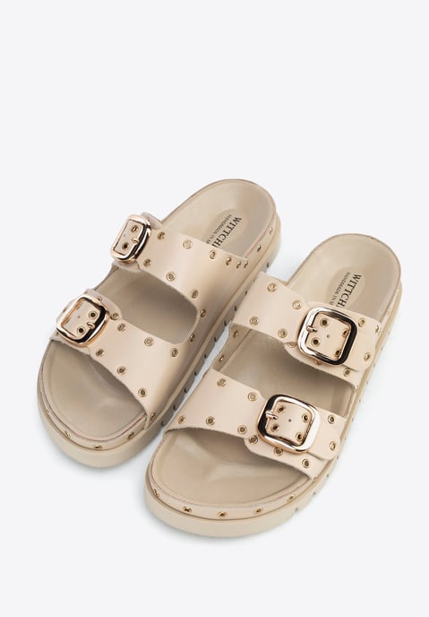 Wittchen Mules de mujer de piel con detalles metálicos beige y dorado piel - Image 3