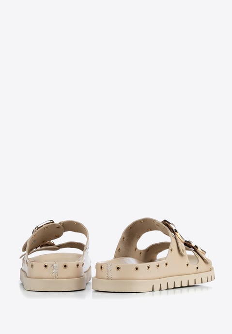 Wittchen Mules de mujer de piel con detalles metálicos beige y dorado piel - Image 5