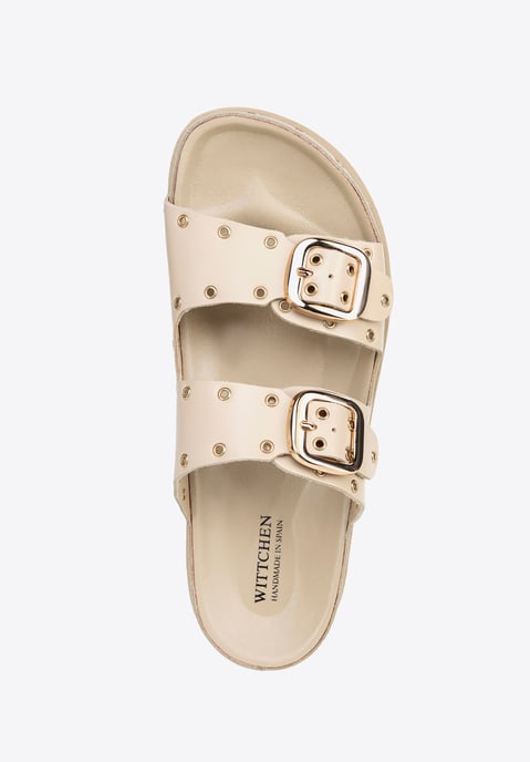 Wittchen Mules de mujer de piel con detalles metálicos beige y dorado piel - Image 6