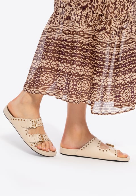 Chanclas de piel Wittchen para mujer con tiras decorativas, beige - Image 3