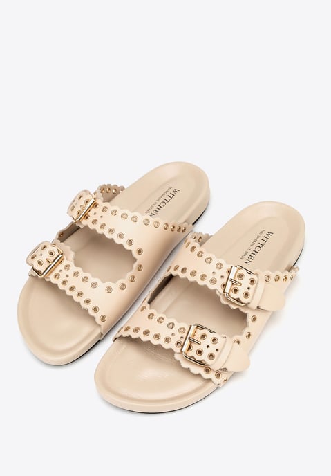 Chanclas de piel Wittchen para mujer con tiras decorativas, beige - Image 4