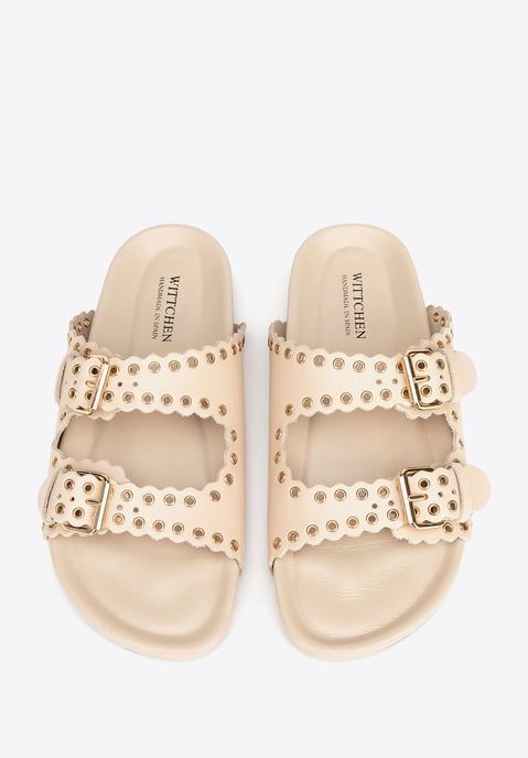 Chanclas de piel Wittchen para mujer con tiras decorativas, beige - Image 5