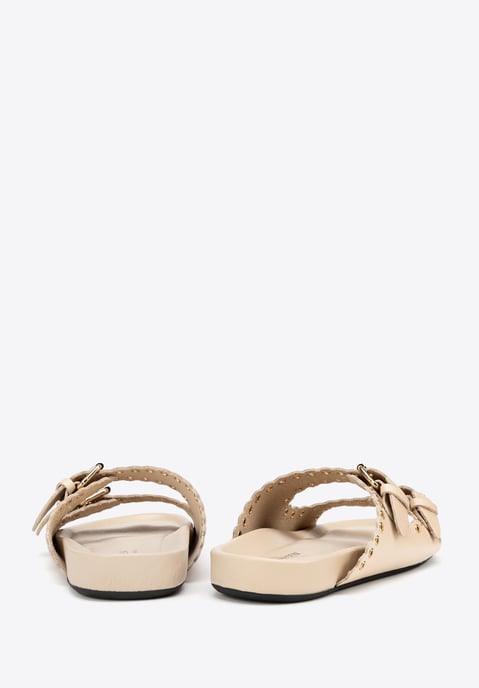 Chanclas de piel Wittchen para mujer con tiras decorativas, beige - Image 6