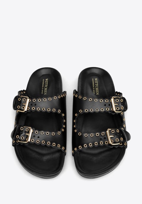 Chanclas de piel para mujer Wittchen con tiras decorativas en piel natural negra - Image 4