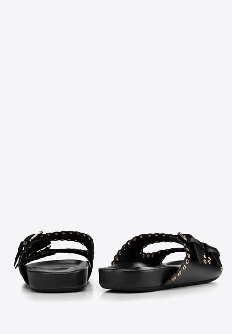 Chanclas de piel para mujer Wittchen con tiras decorativas en piel natural negra - Image 5