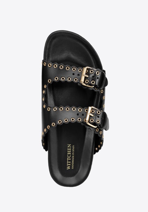 Chanclas de piel para mujer Wittchen con tiras decorativas en piel natural negra - Image 6
