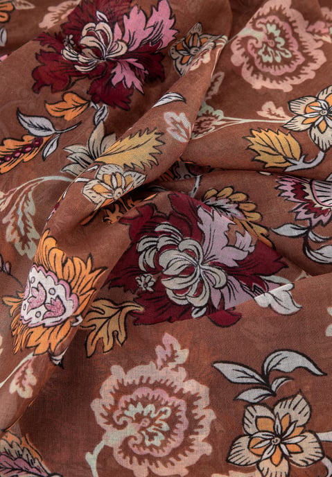 Bufanda Wittchen para mujer con estampado floral en marrón y naranja - Image 2