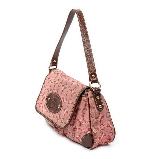 Celine Vintage Shoulder Flap en Rojo/Marrón Lienzo - Image 2