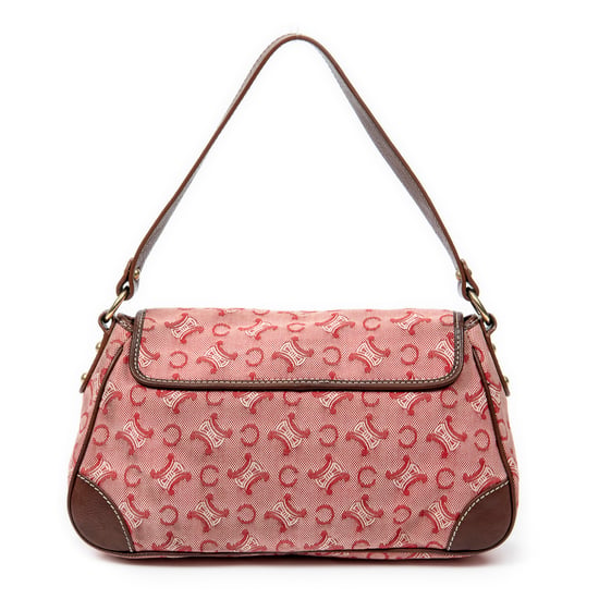 Celine Vintage Shoulder Flap en Rojo/Marrón Lienzo - Image 5