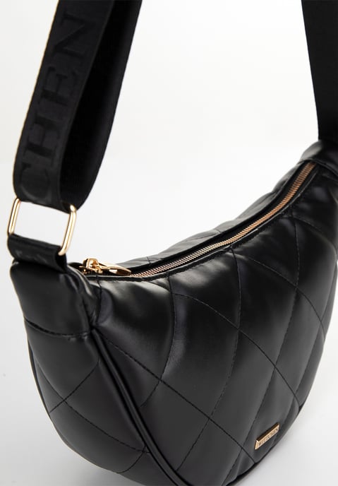 Bolso bandolera de mujer Wittchen con costuras geométricas, negro y dorado - Image 4
